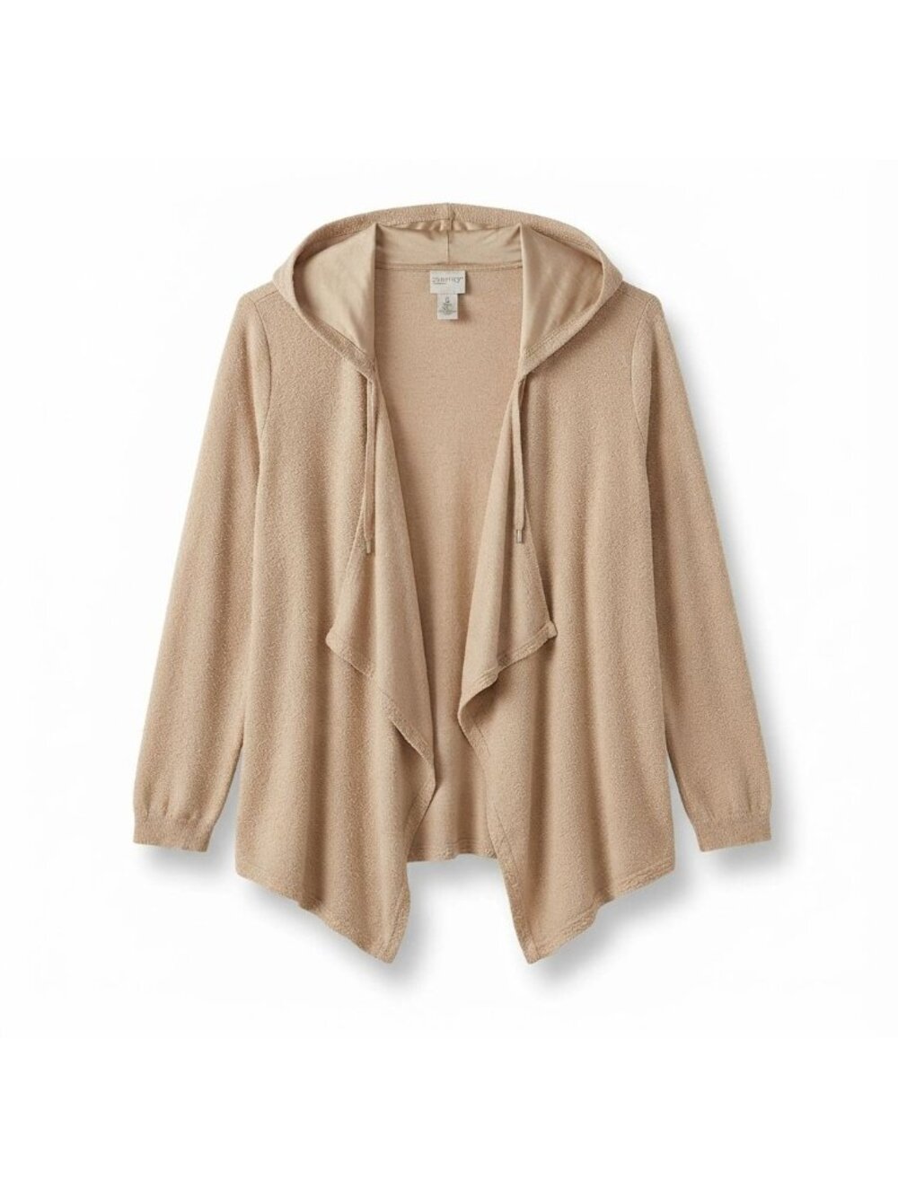 Women Zenergy By Chico's Tan Beige Drape Front Hooded Cardigan Jacket Size 3